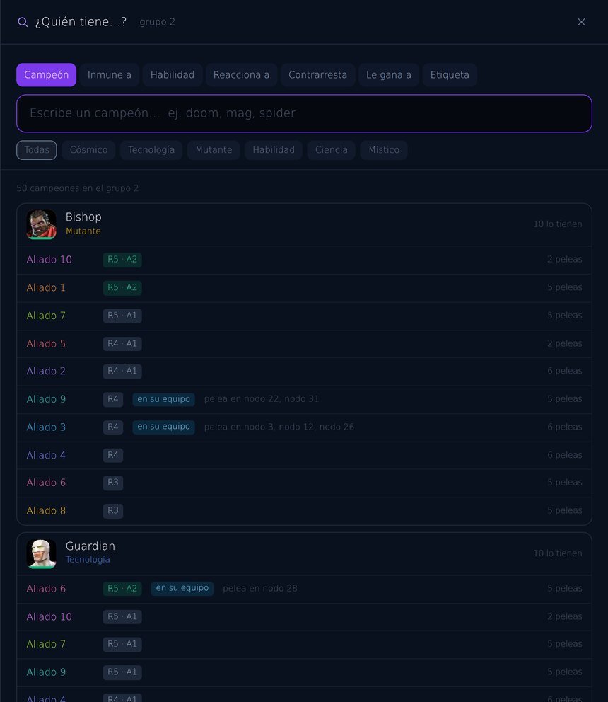 Buscador de campeón mostrando quién lo tiene en el grupo